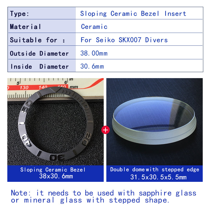 Sloped ceramic bezel insert 38*30.6mm Divers SUB Replacement